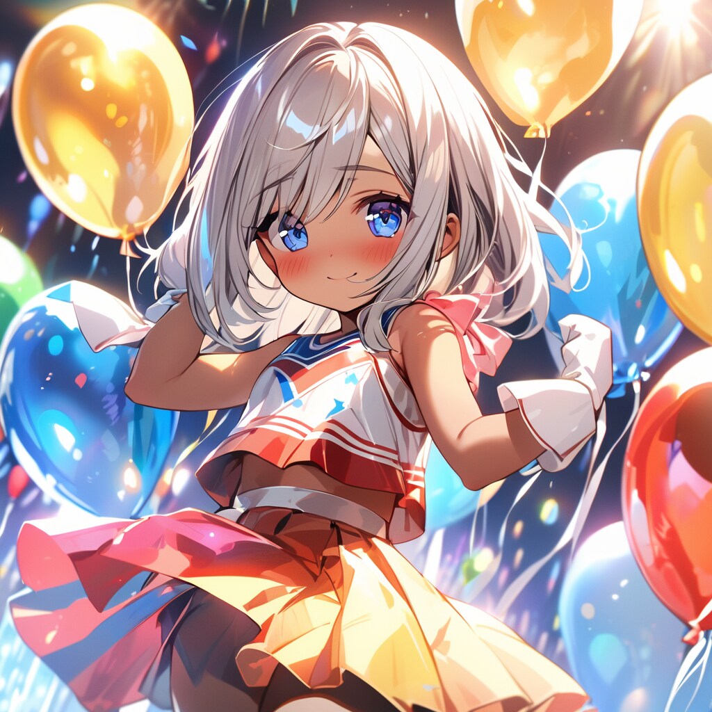 小さなチアガールとキラキラの風船 | の人気AIイラスト・グラビア