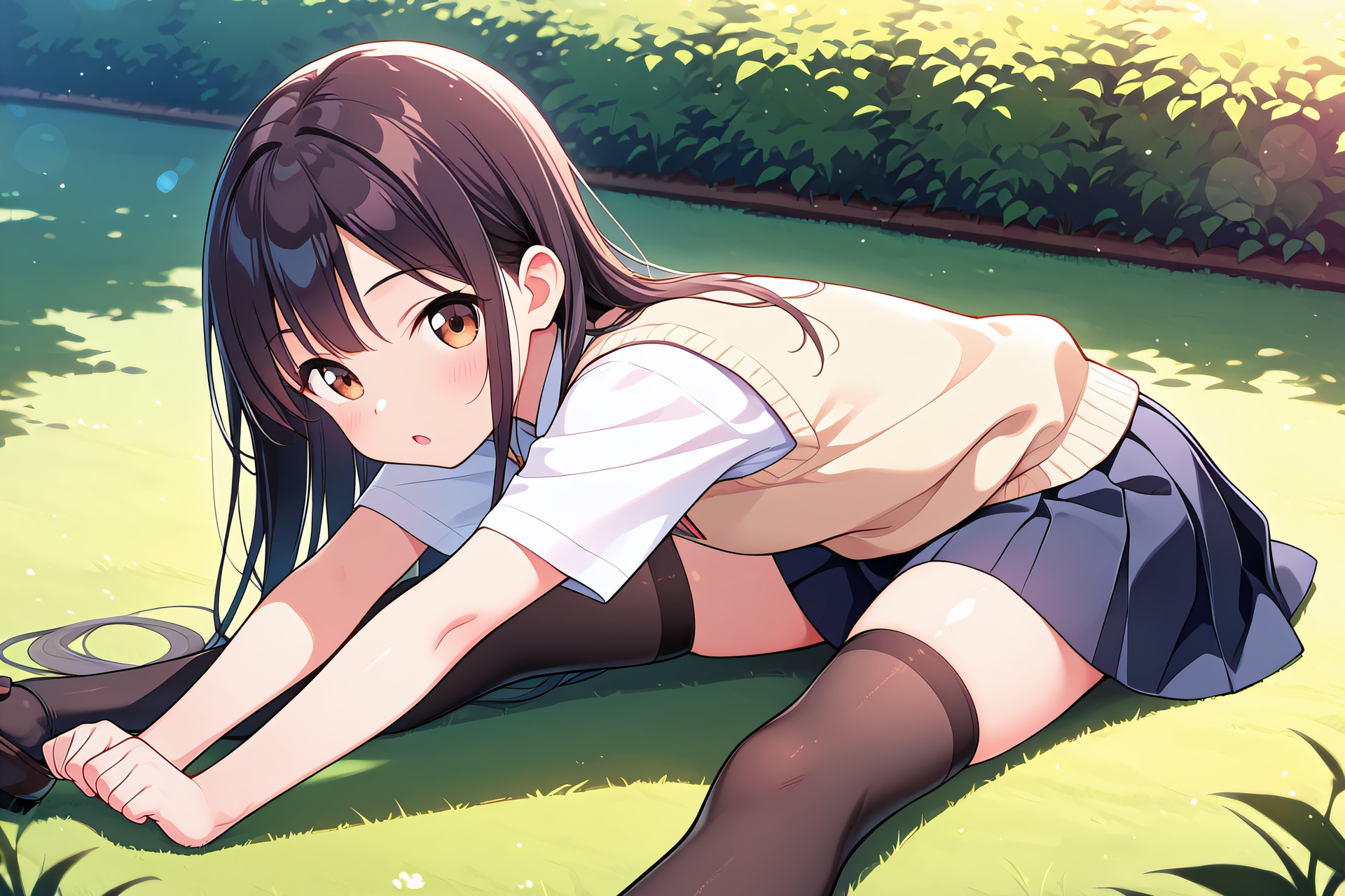 制服でストレッチ？