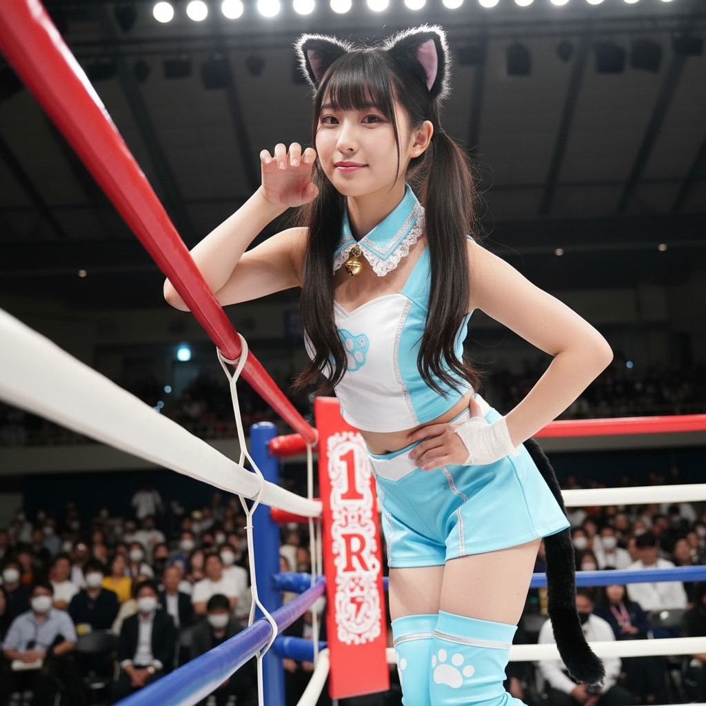 黒ツイにゃん。リング上パフォーマンス。2月9日 #服の日