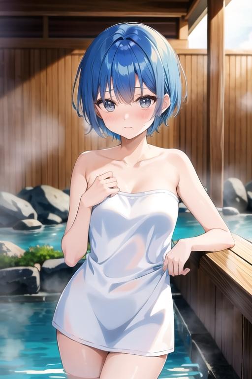 青髪ボーイッシュさんとバスタオル混浴