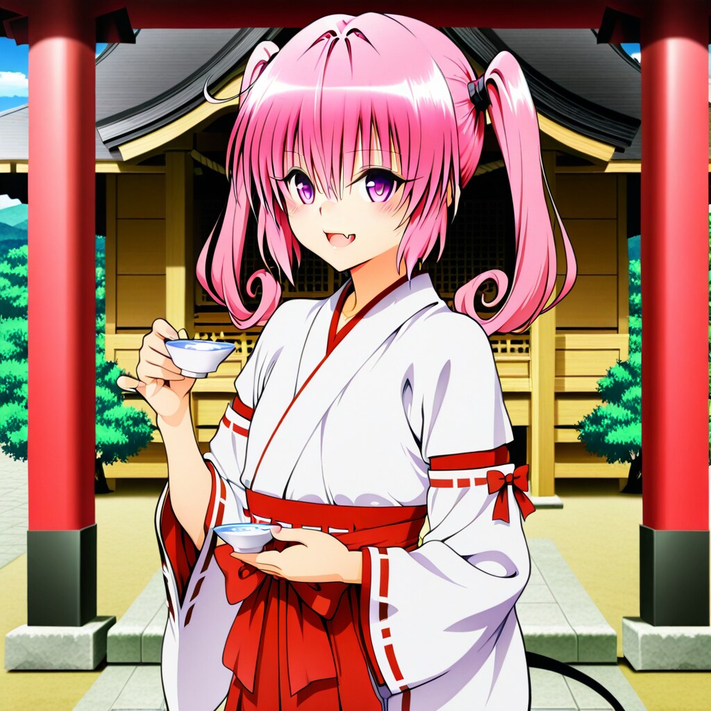 甘酒を勧めて来る巫女服ナナ・アスタ・デビルーク | の人気AIイラスト・グラビア