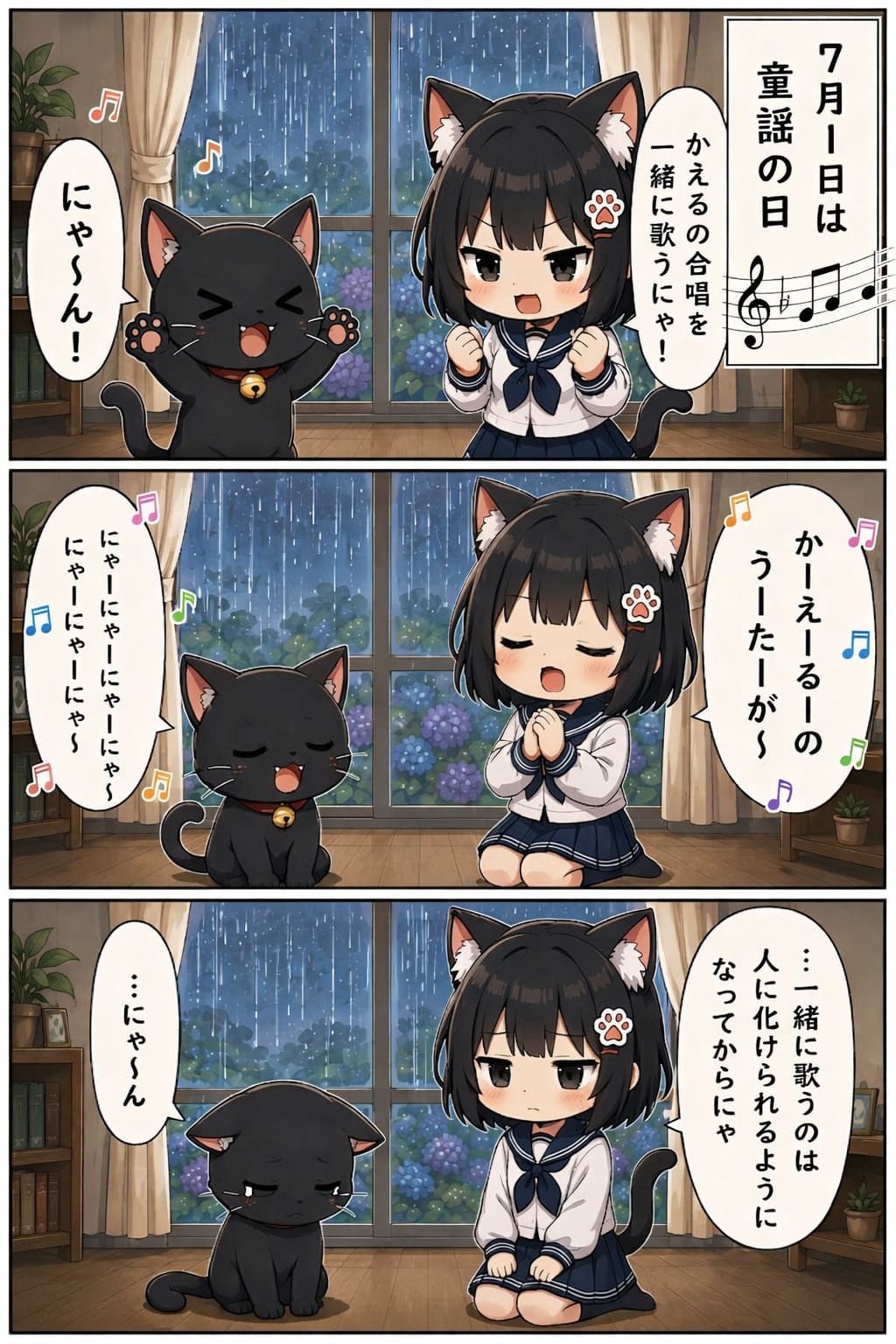 3コマ漫画 2026.07.01. 「童謡の日」