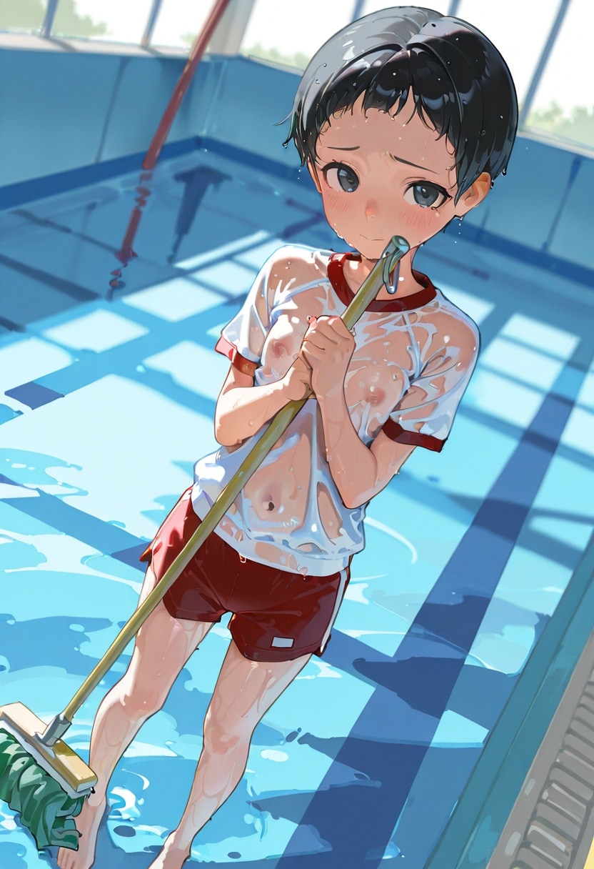 ふたりきりでプール掃除