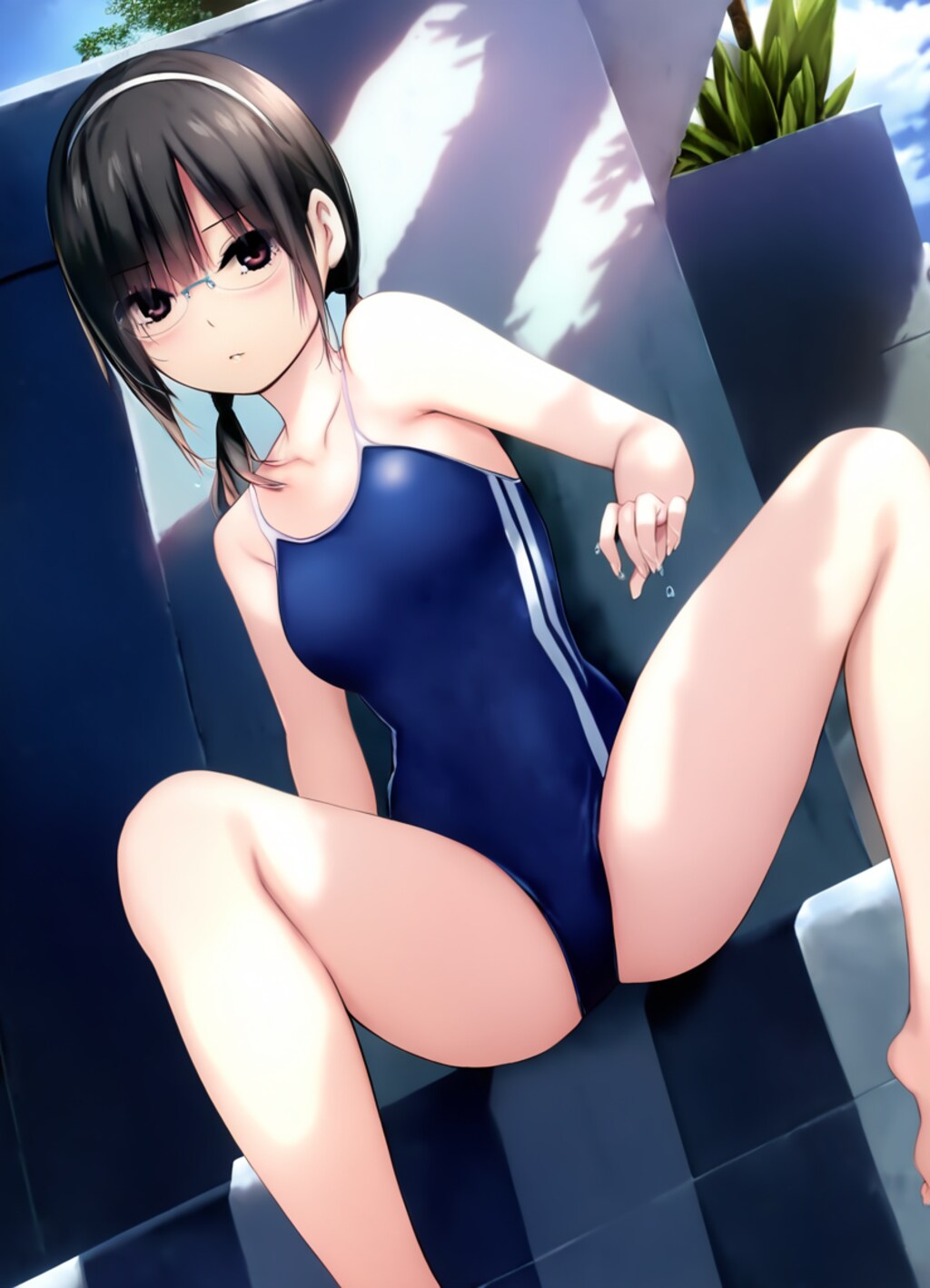 眼鏡スク水ツインテール