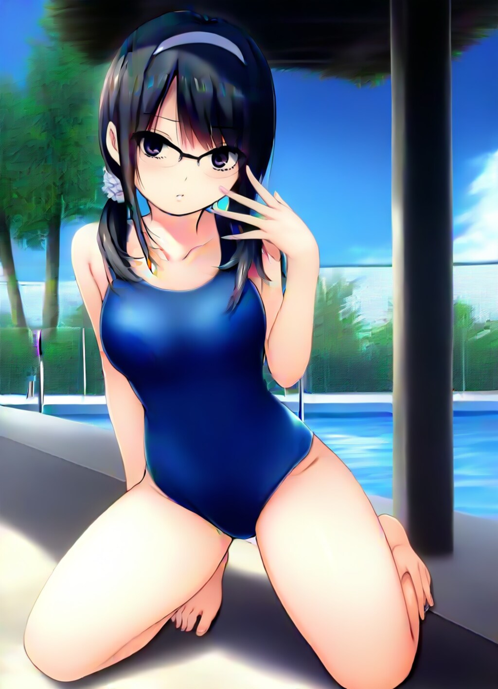 眼鏡スク水ツインテール