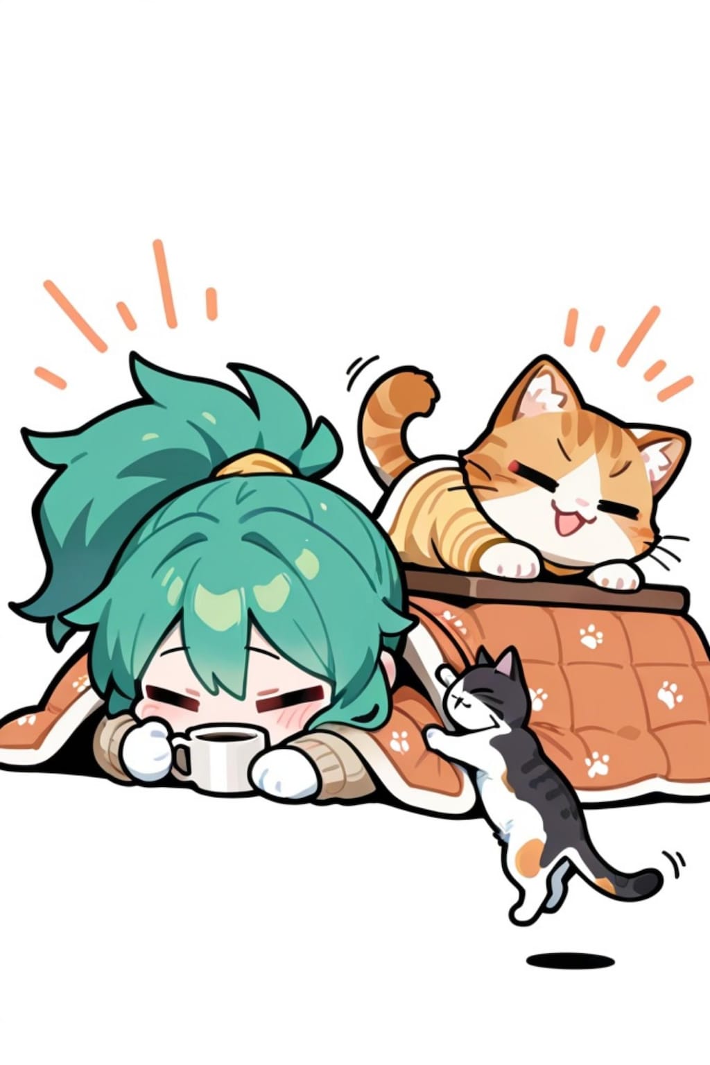 猫と緑髪ちゃん