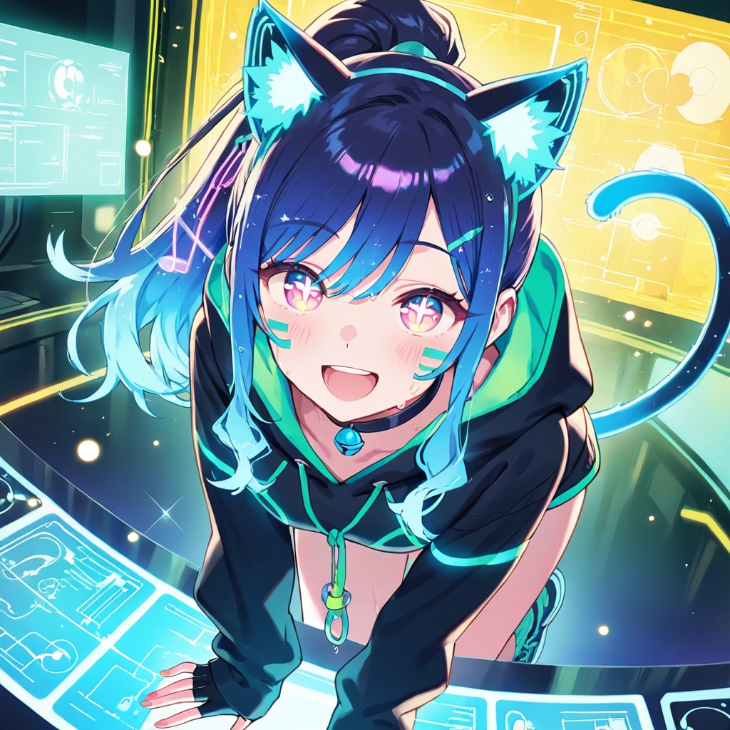 GW夜のデジタルデート ネオン輝く猫耳っ子