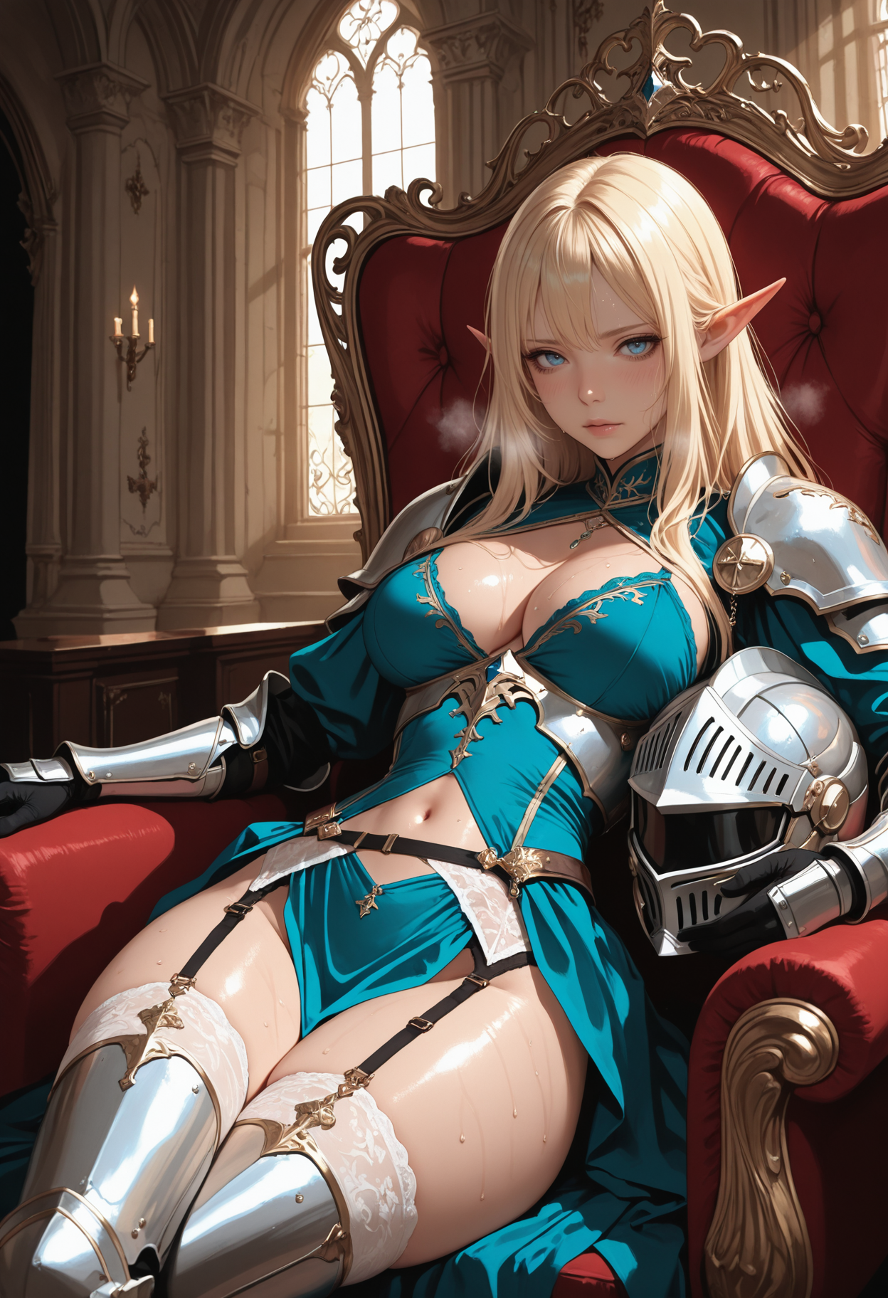 戦勝報告するエルフ女騎士様❤