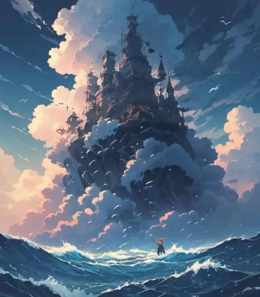 海の中から浮かび上がって来た城