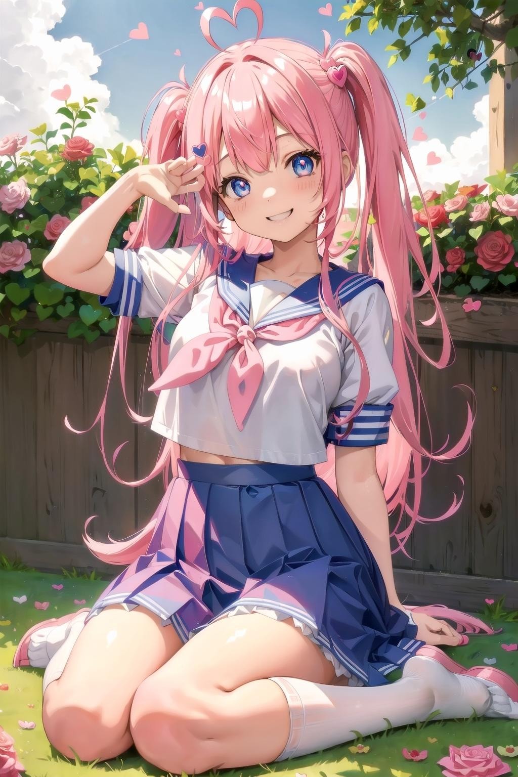 バラ園とセーラー服