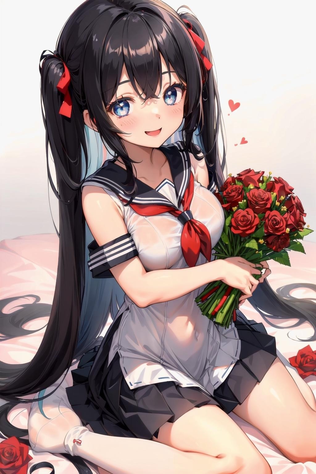 バラ園とセーラー服