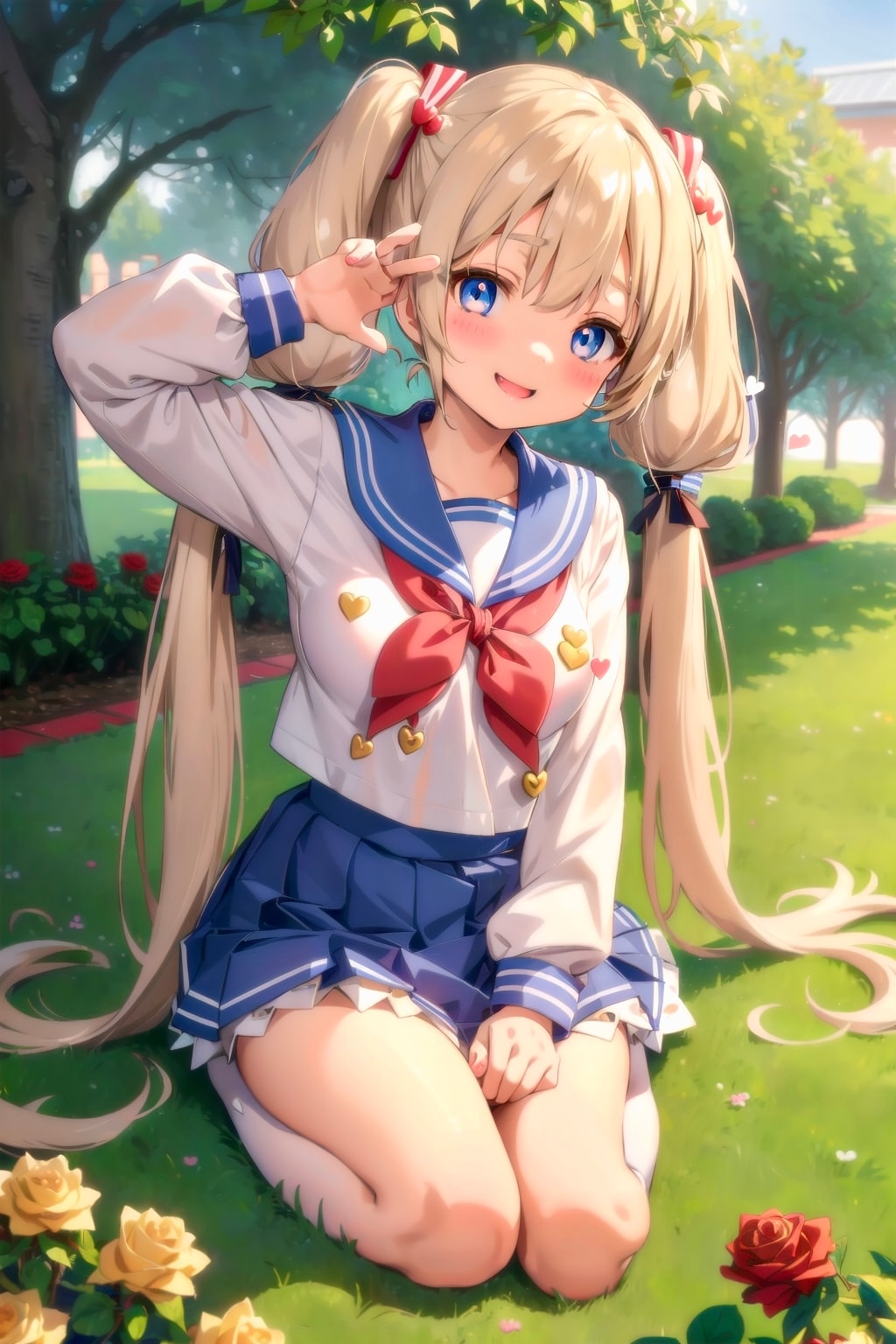 バラ園とセーラー服