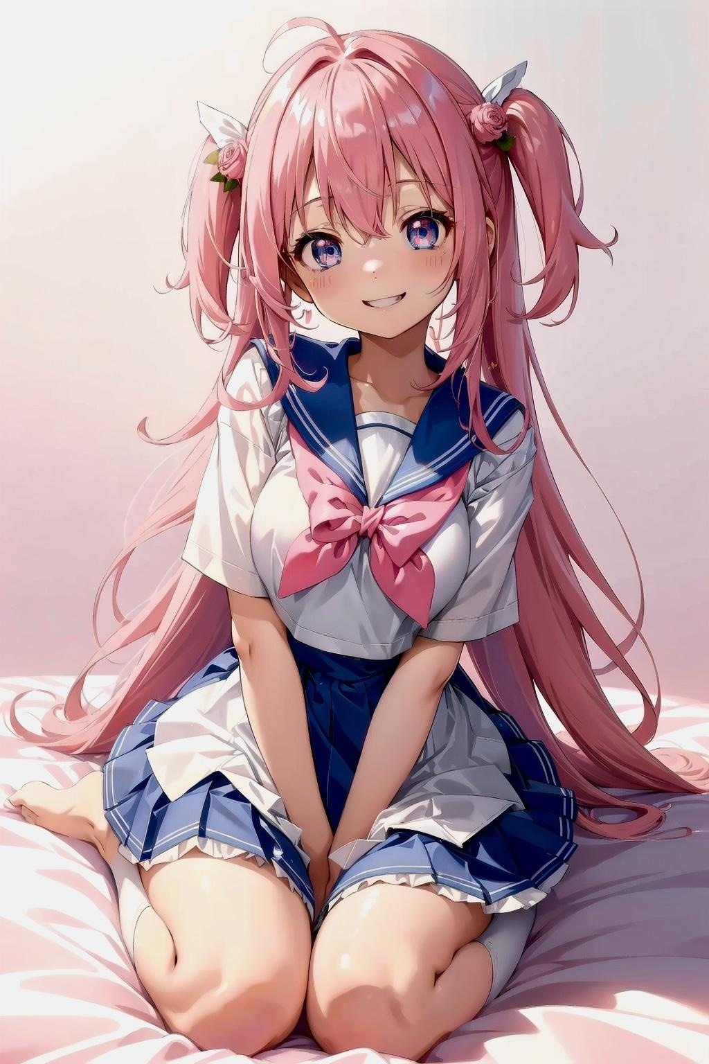 バラ園とセーラー服