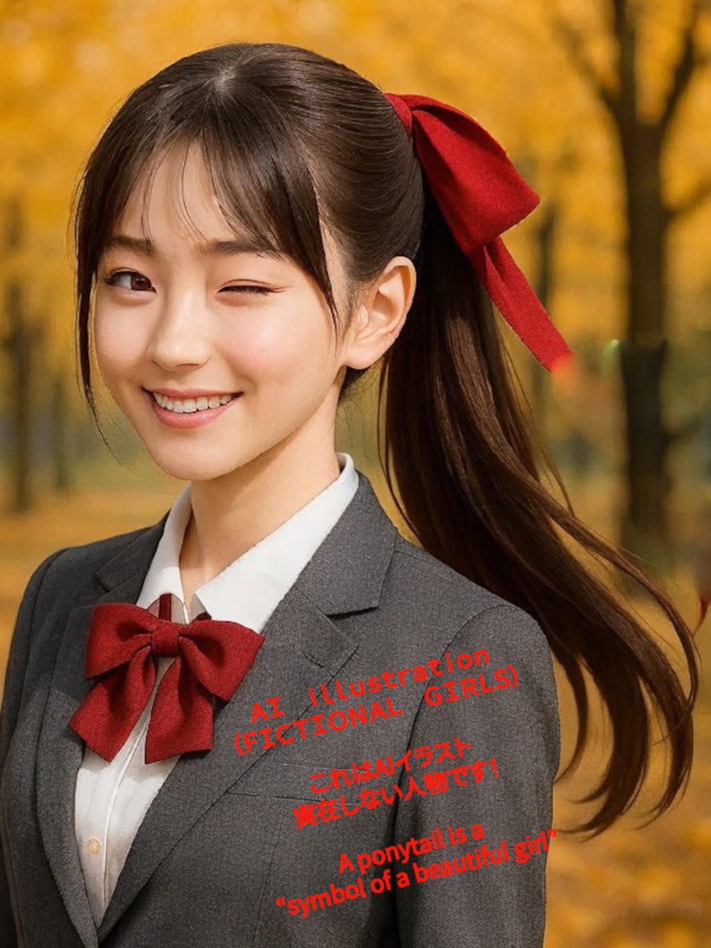 秋のポニーテール美少女