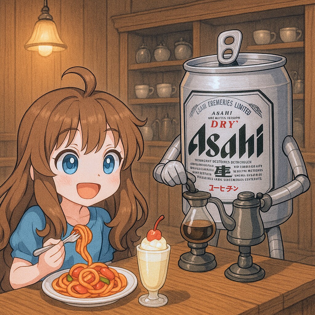 喫茶店でナポリタンを食べる小さな女の子