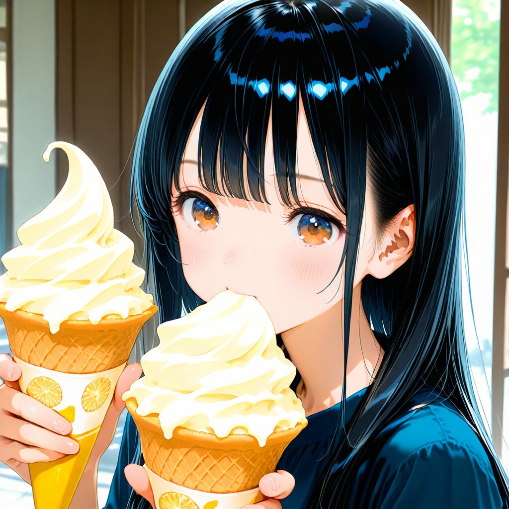 ソフトクリーム食べてるサキちゃん。