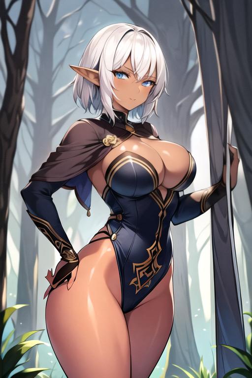 銀髪ダークエルフ美女