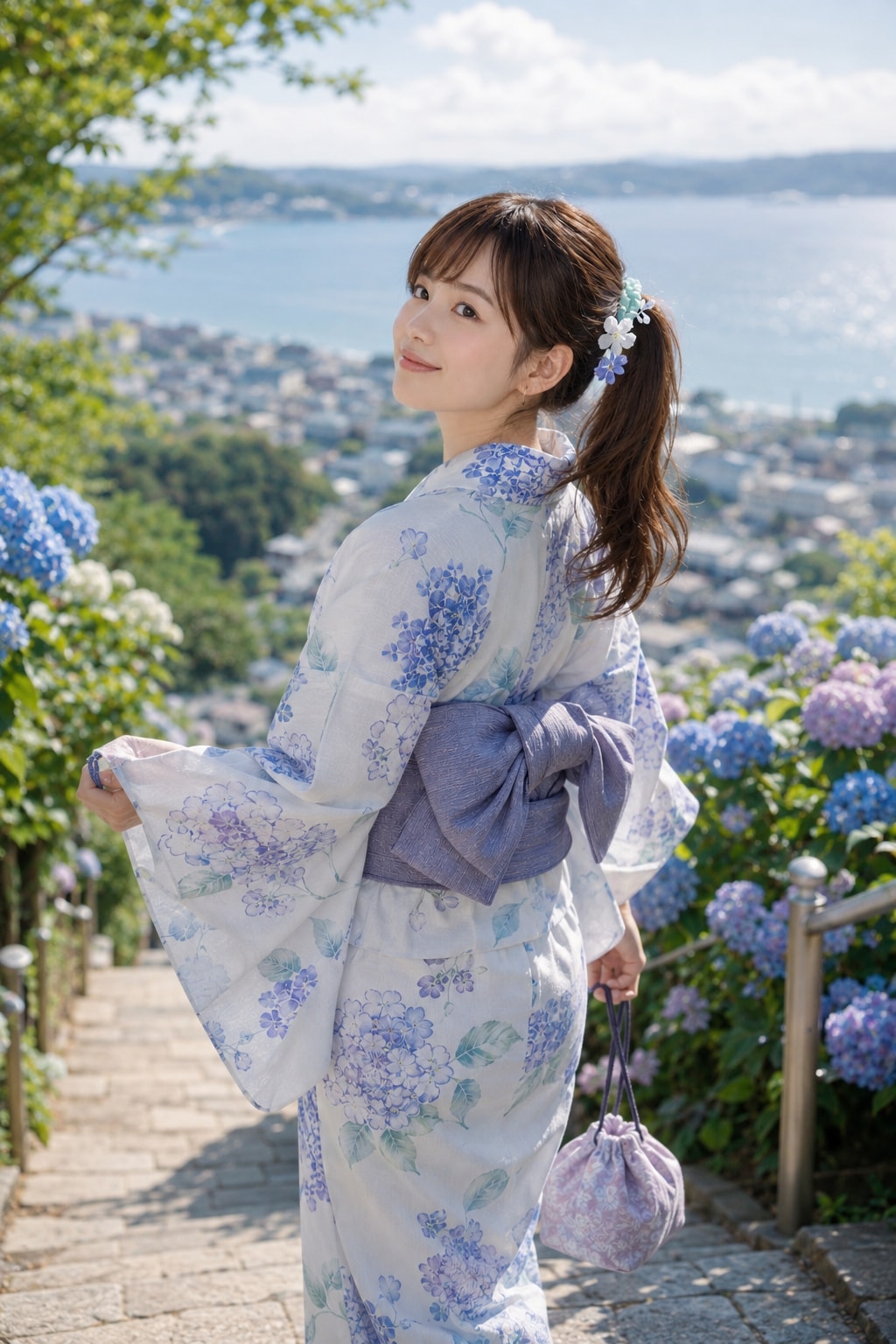 浴衣と紫陽花の小径