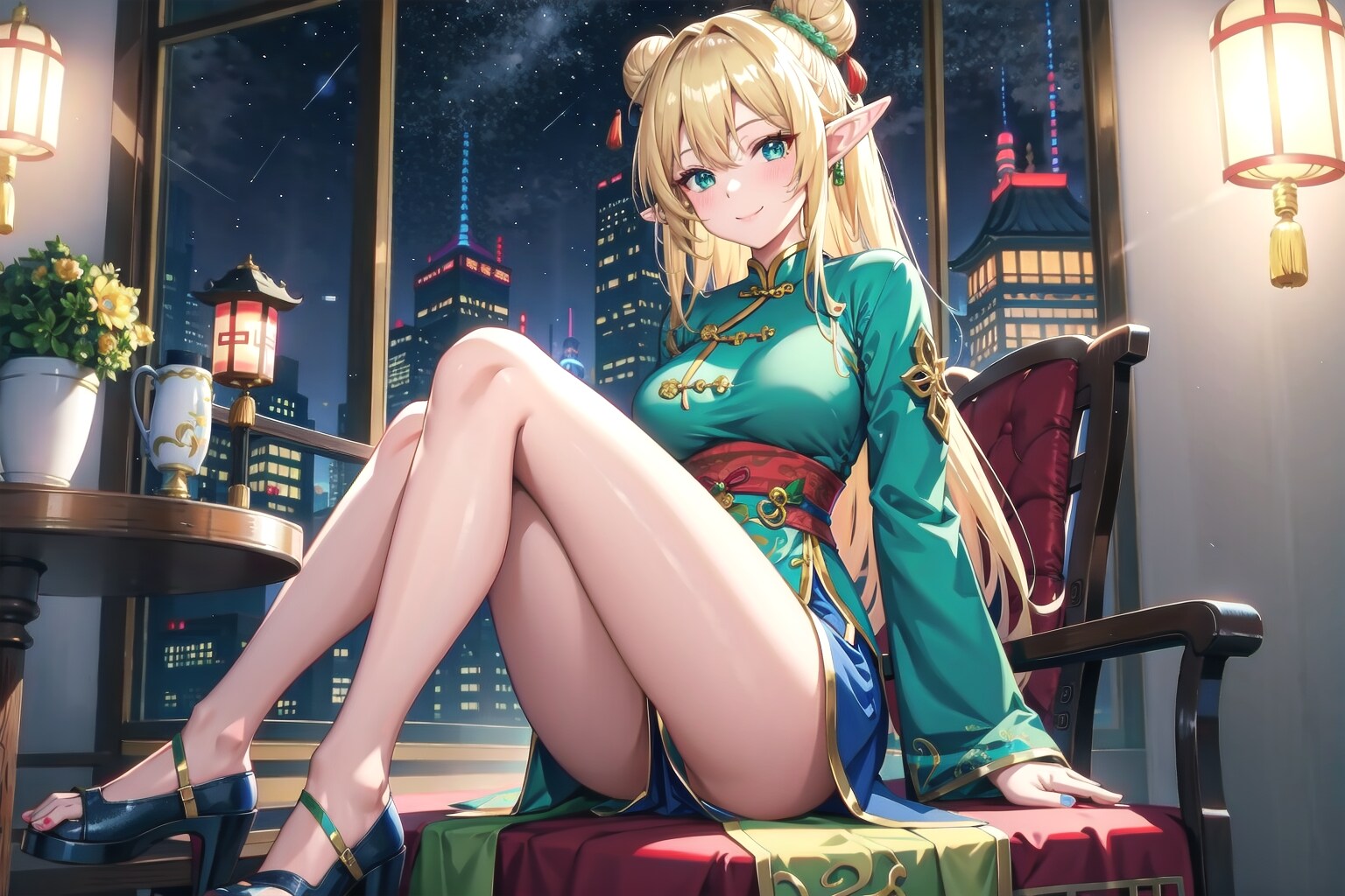 チャイナドレスとロングヘア