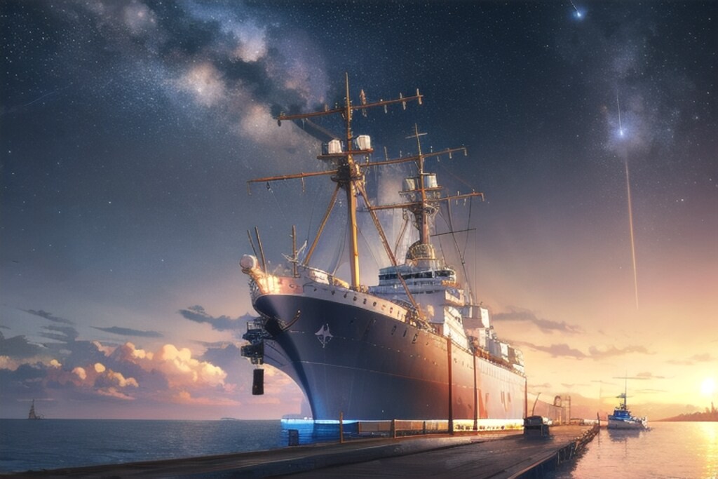 軍艦と星空