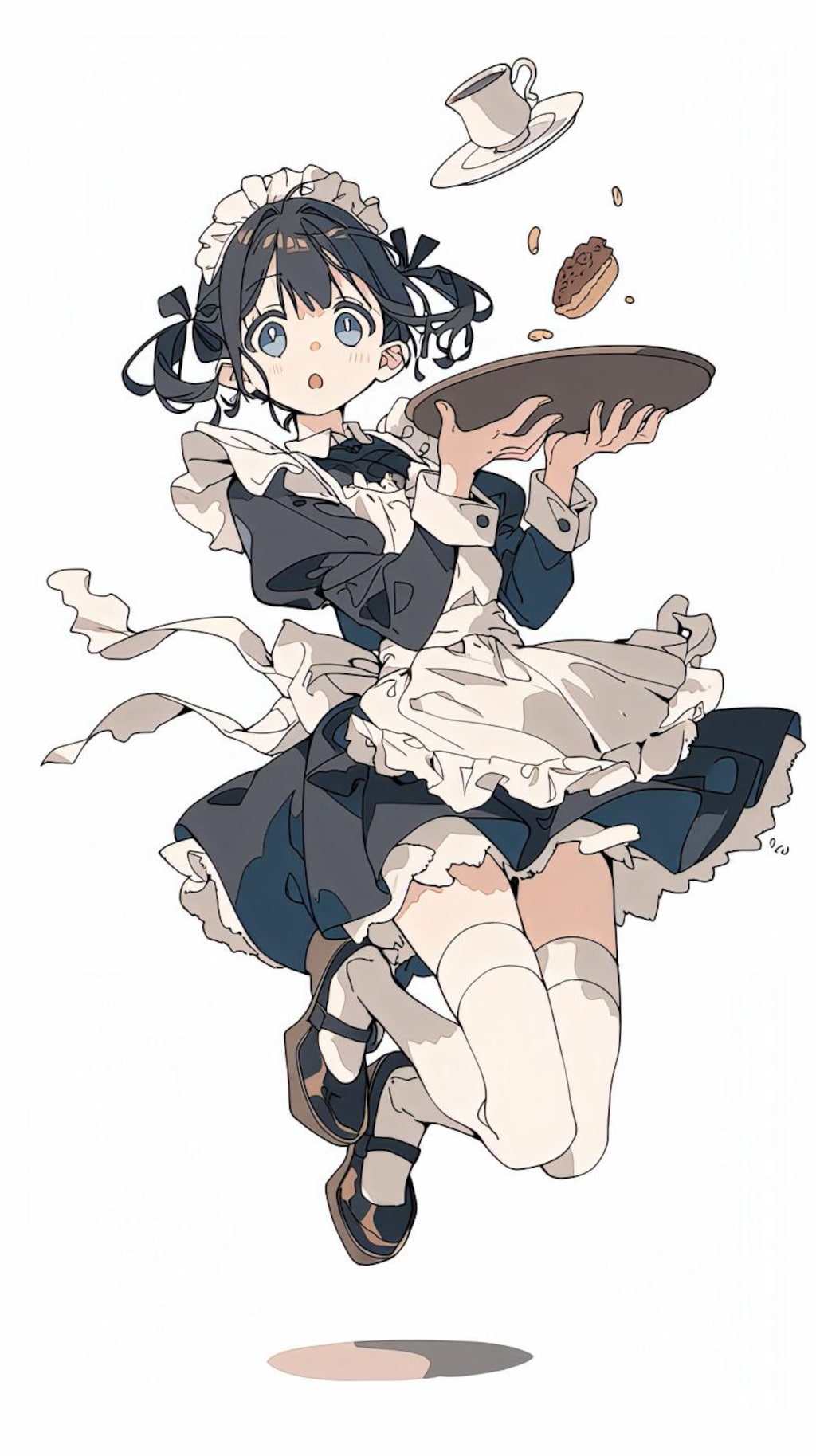 メイドの足元が滑って飛び散る食事