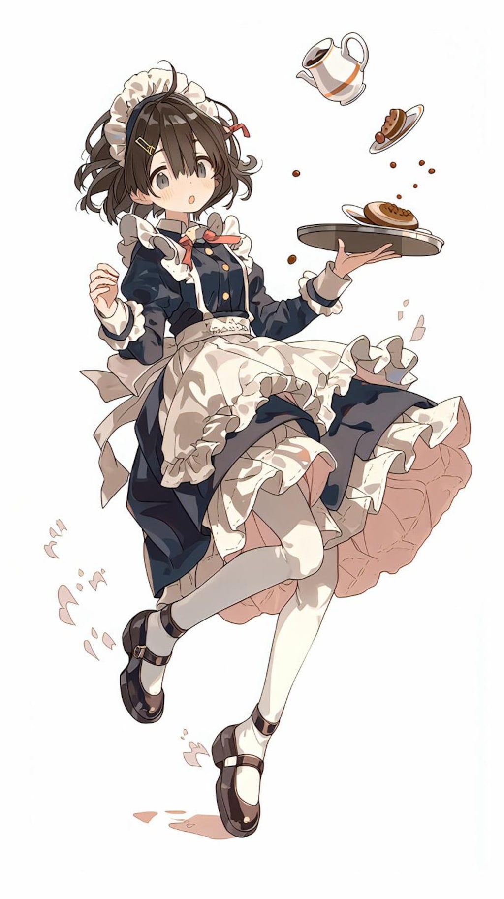 メイドの足元が滑って飛び散る食事
