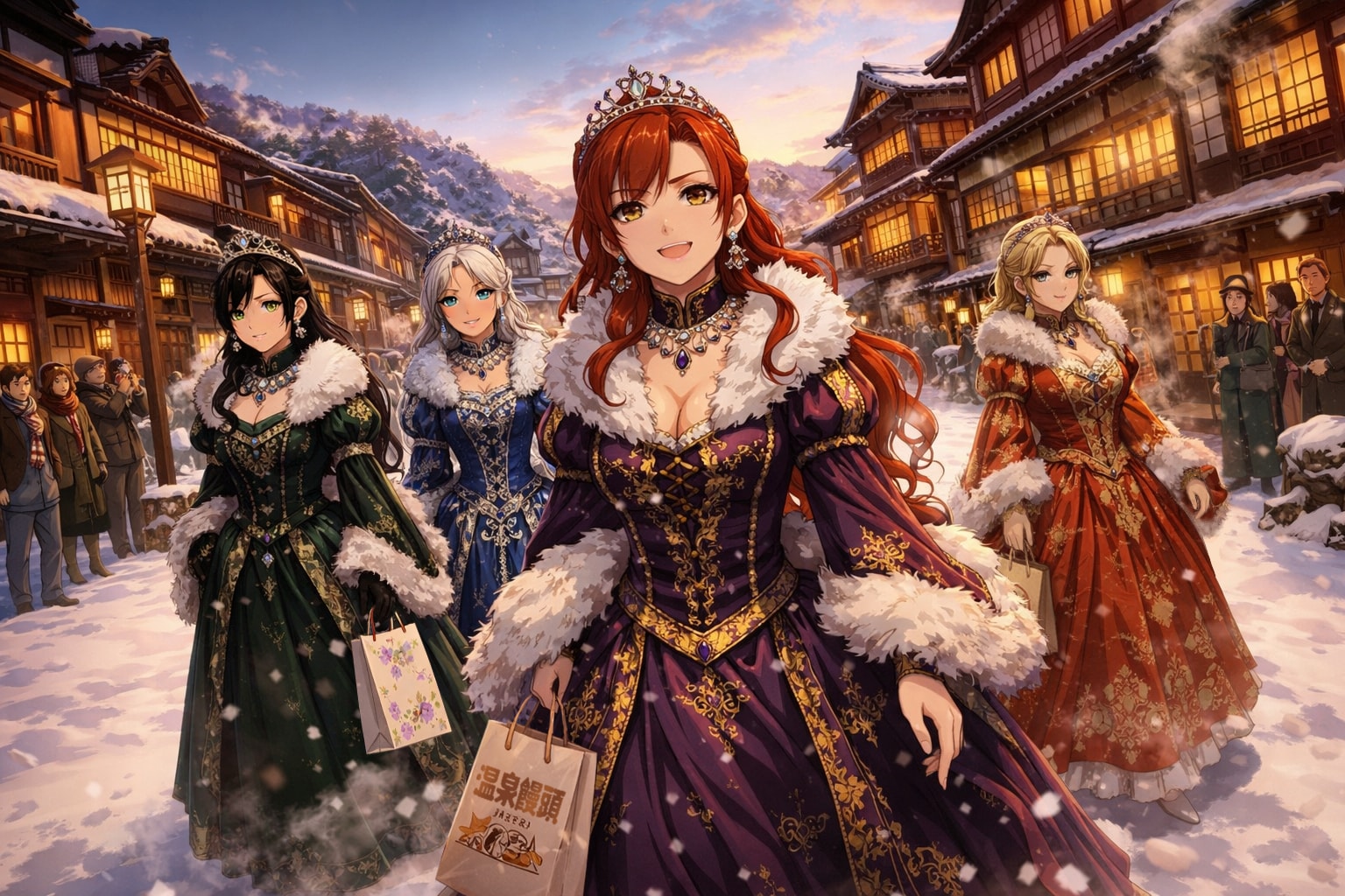 ♨️温泉街を散策する悪役令嬢の方々💕 | の人気AIイラスト・グラビア