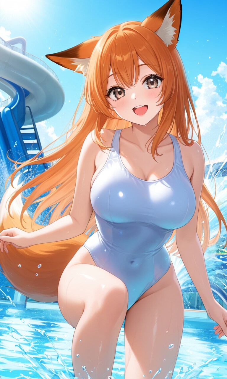 プールに遊びに来たキツネちゃん