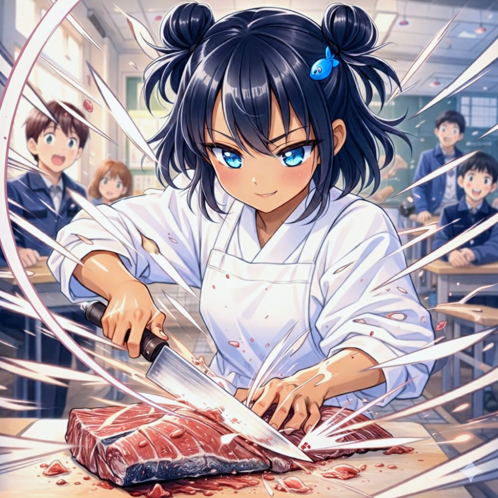 魚を捌くこなつちゃん