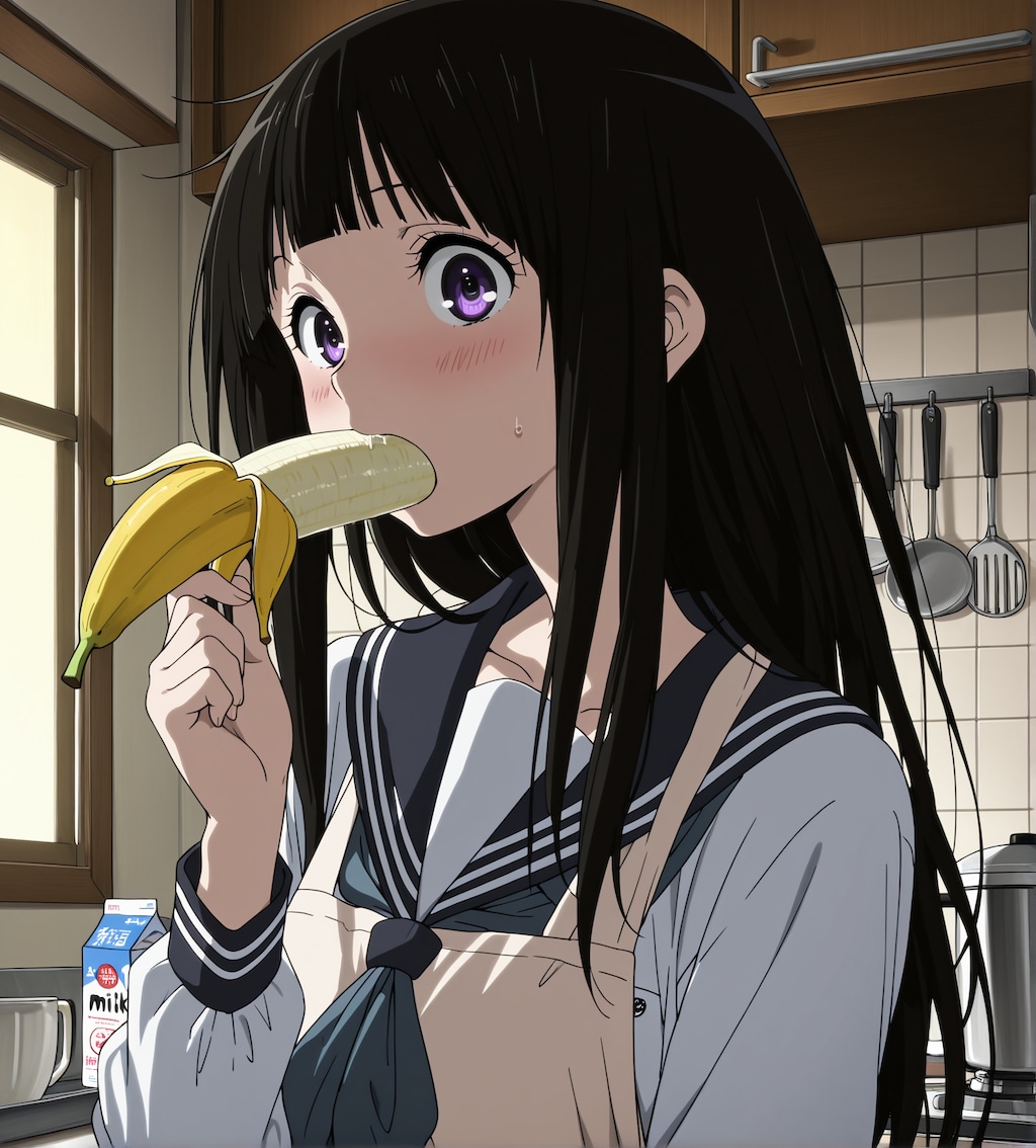 バナナをつまみ食いする千反田える