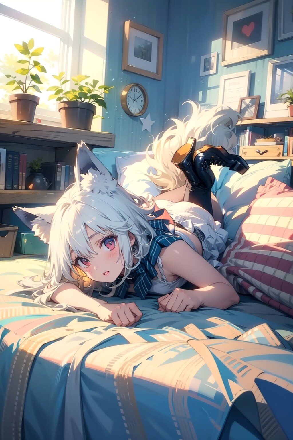 寝転ぶケモ耳少女