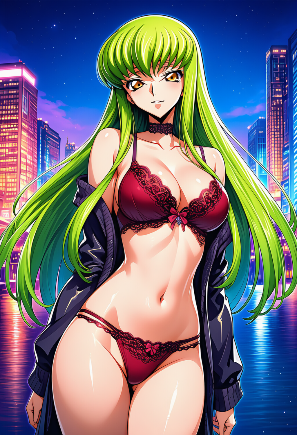 港灯りの夜風に溶ける余熱 — Harbor Lights, Velvet Desire