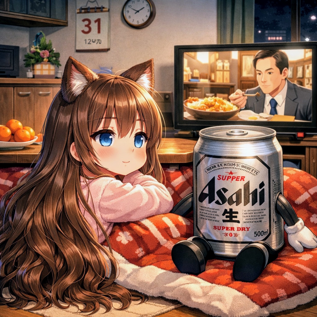 大晦日にテレビを観ながら夜更かしする小さな女の子 | の人気AIイラスト・グラビア