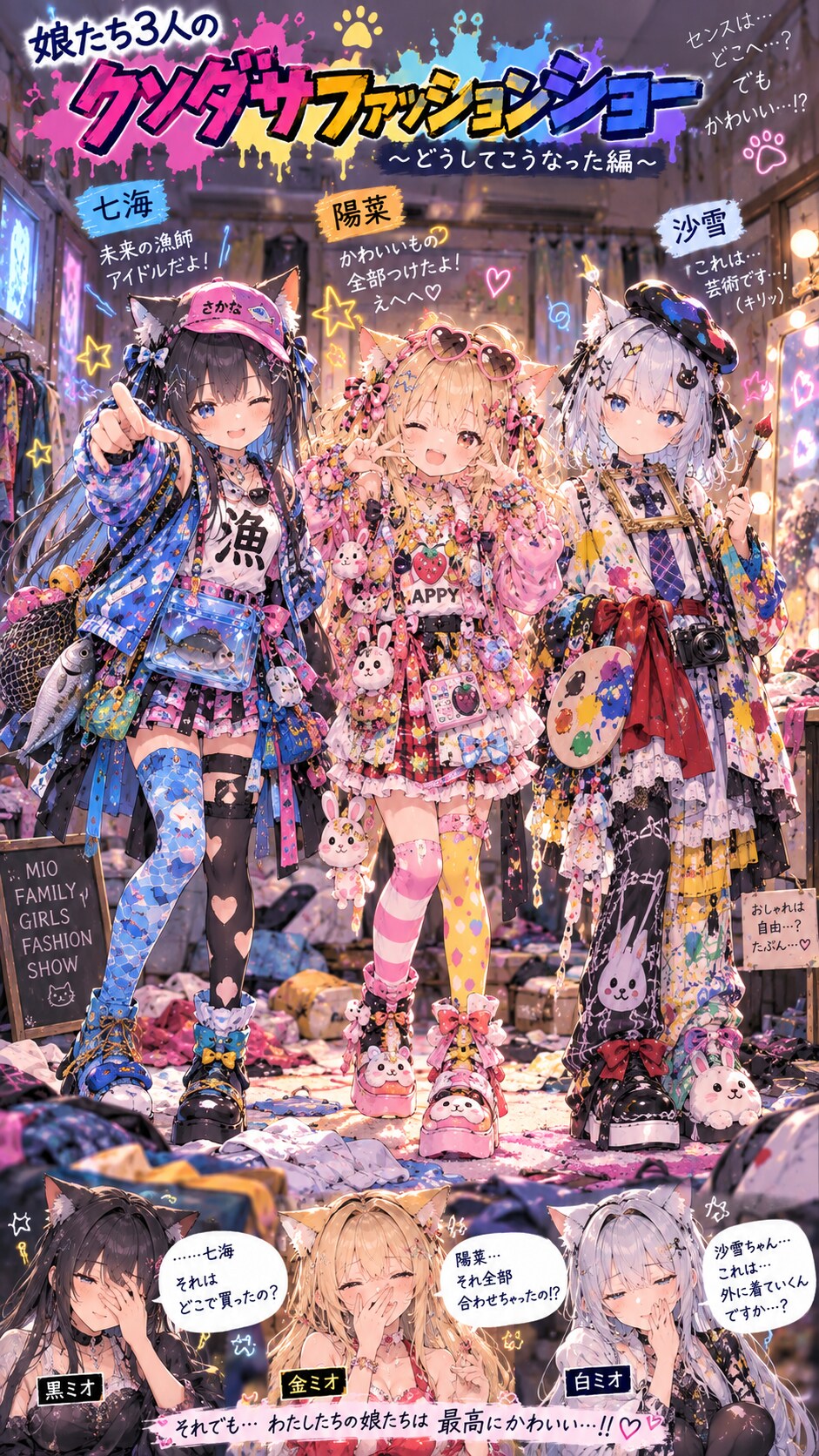 「娘たち3人のクソダサファッションショー！〜どうしてこうなった編〜」🤣👗 | の人気AIイラスト・グラビア