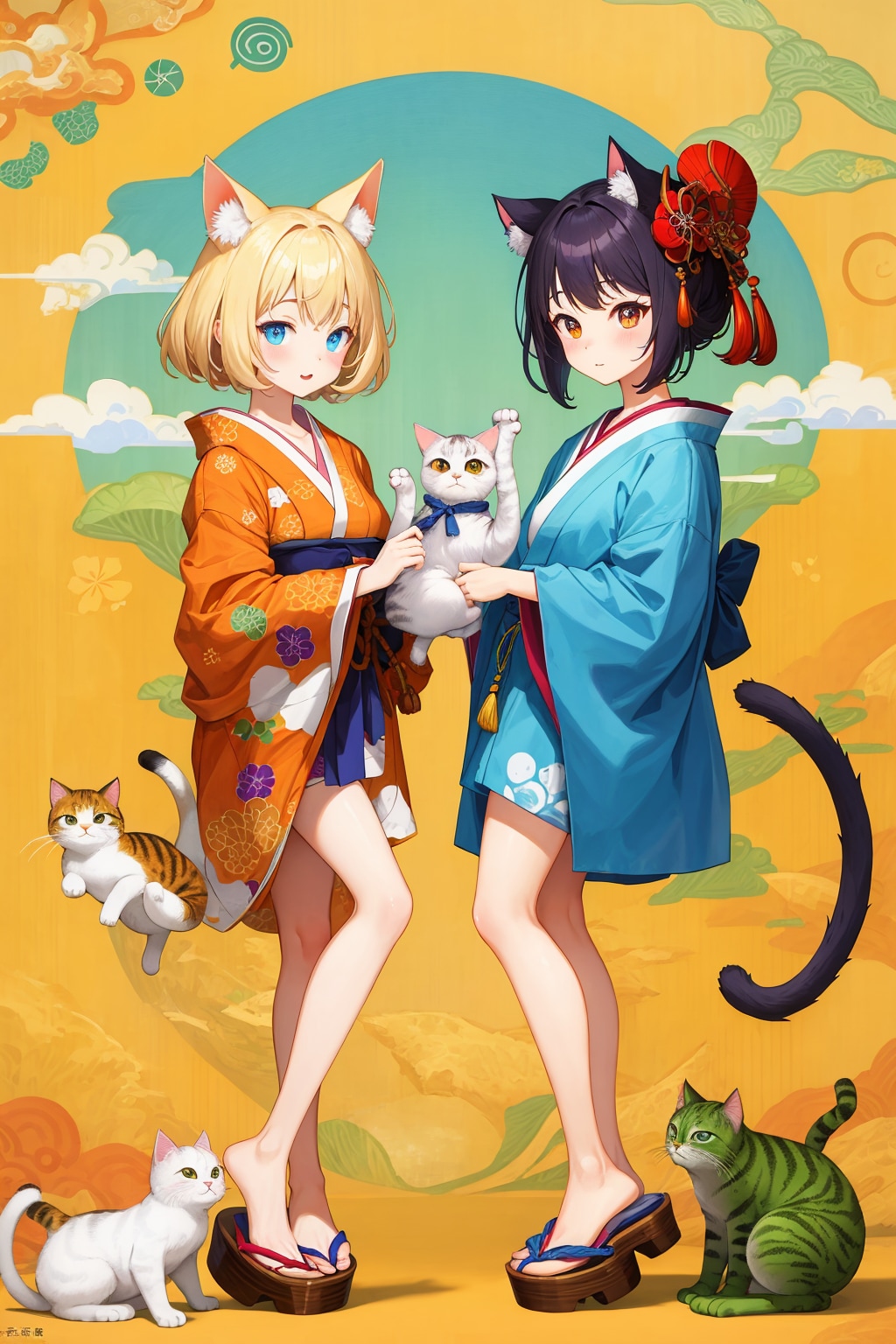 和風女の子とにゃんこ