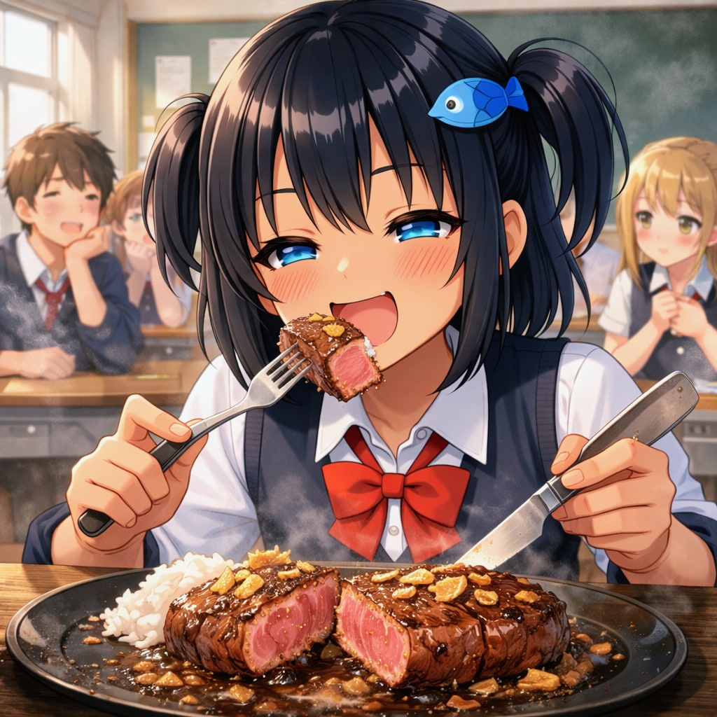 鉄板焼きステーキを作るこなつちゃん