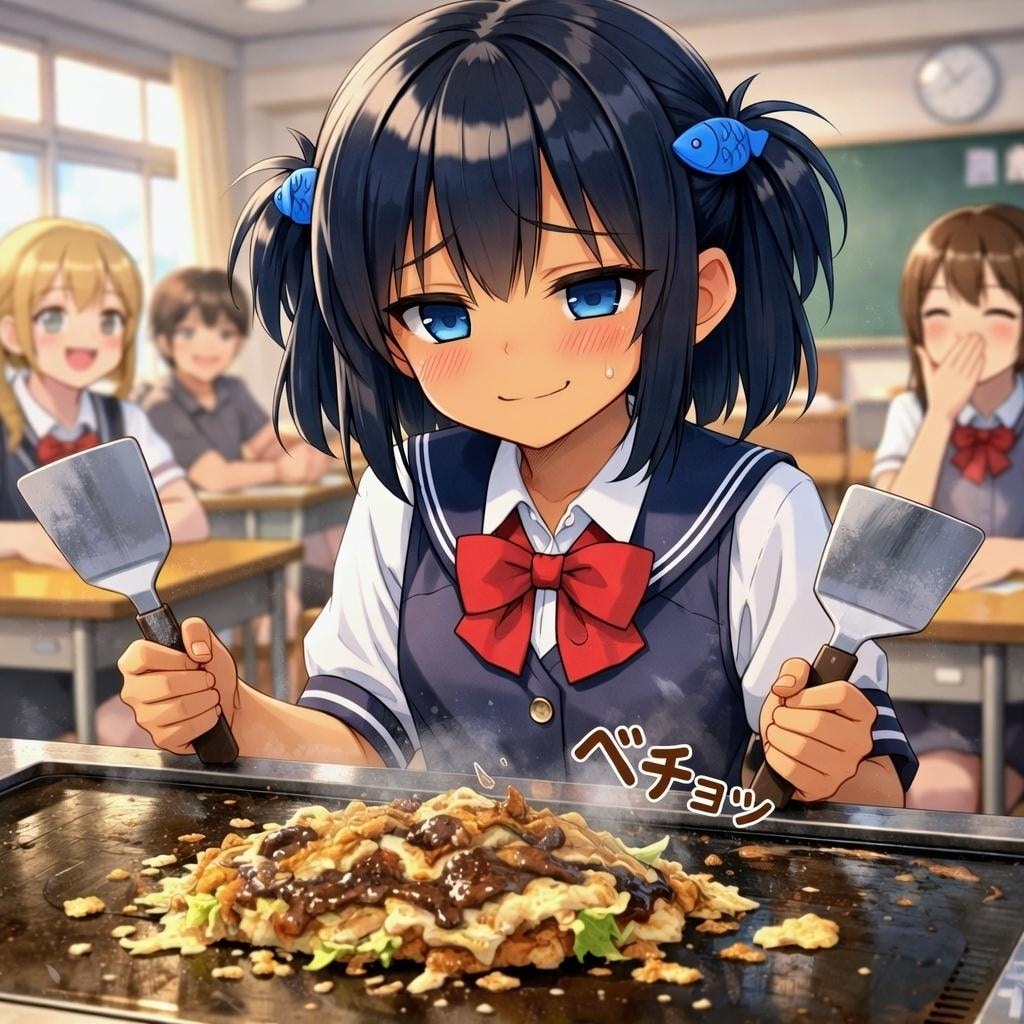 鉄板焼きステーキを作るこなつちゃん