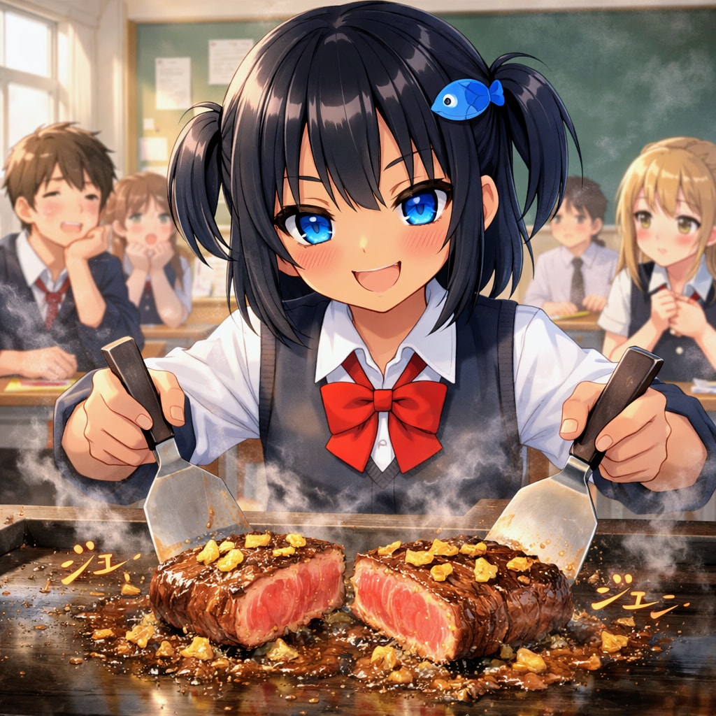 鉄板焼きステーキを作るこなつちゃん