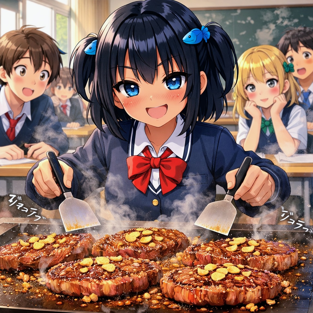 鉄板焼きステーキを作るこなつちゃん