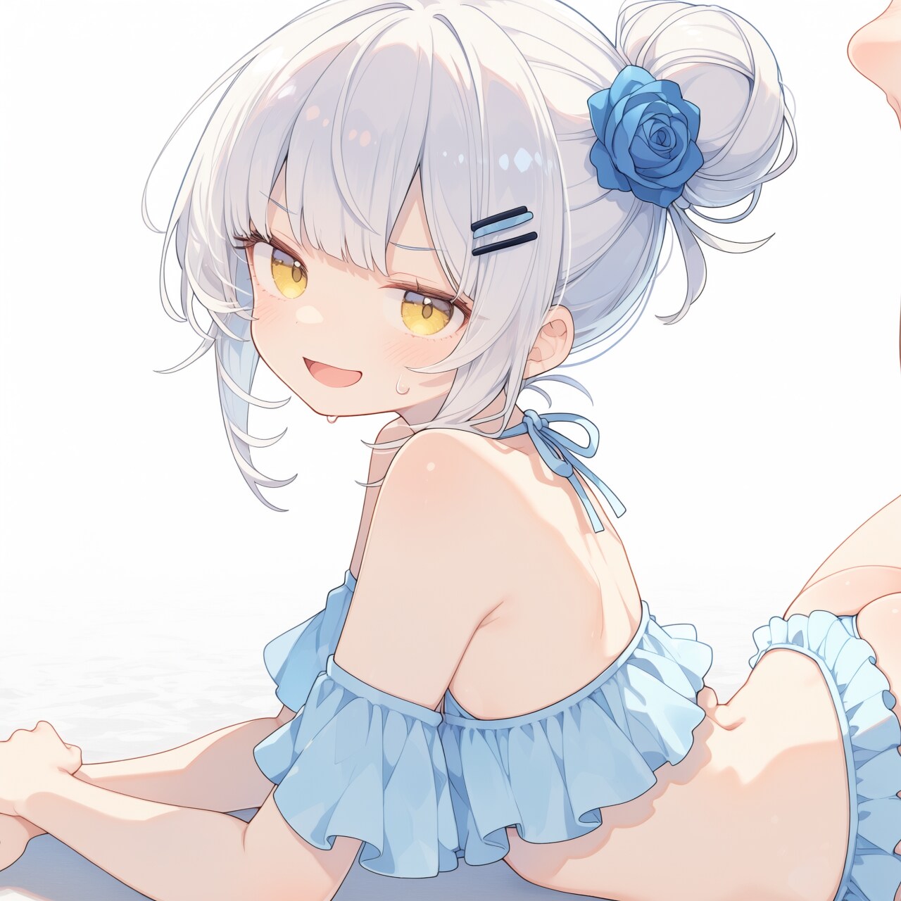 水色水着で寝そべって