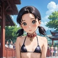 神社を連れまわされるマイクロビキニ少女 8枚目