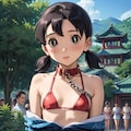 神社を連れまわされるマイクロビキニ少女 4枚目