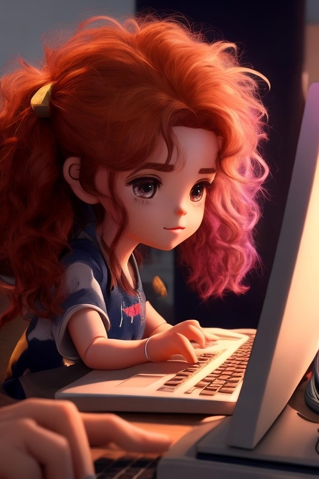 AI girl learn computer room
