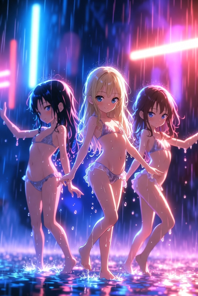 雨×夜×ネオン×水着×ジュニアアイドル