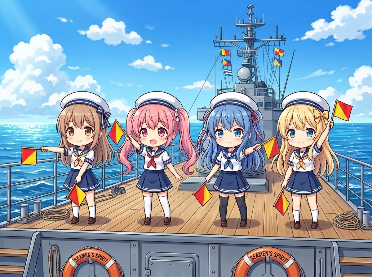 手旗信号を送る水兵ちゃんたち | の人気AIイラスト・グラビア