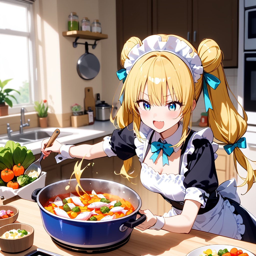 メイドさん料理中