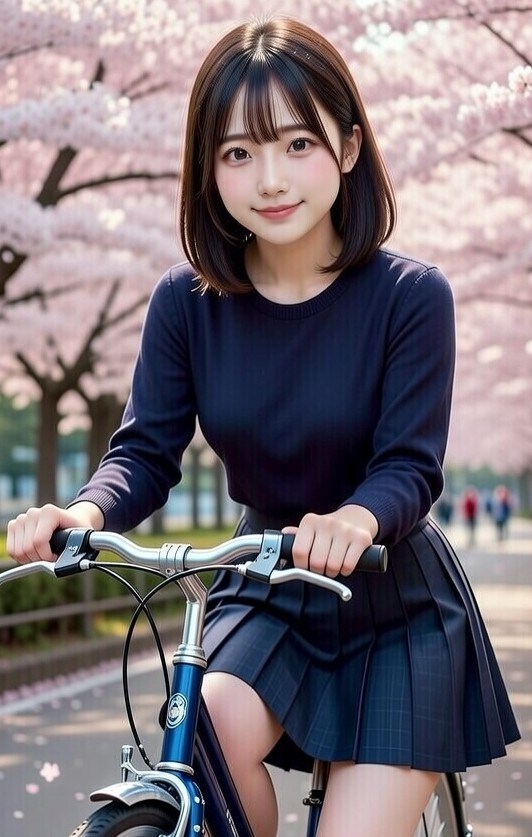黒髪ボブで自転車の美女 | の人気AIイラスト・グラビア