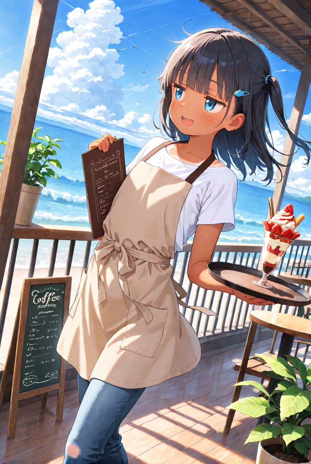 海辺のカフェでバイトするこなっつぁん