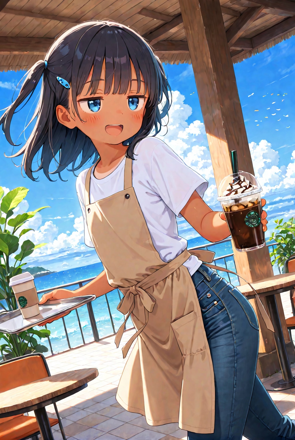 海辺のカフェでバイトするこなっつぁん