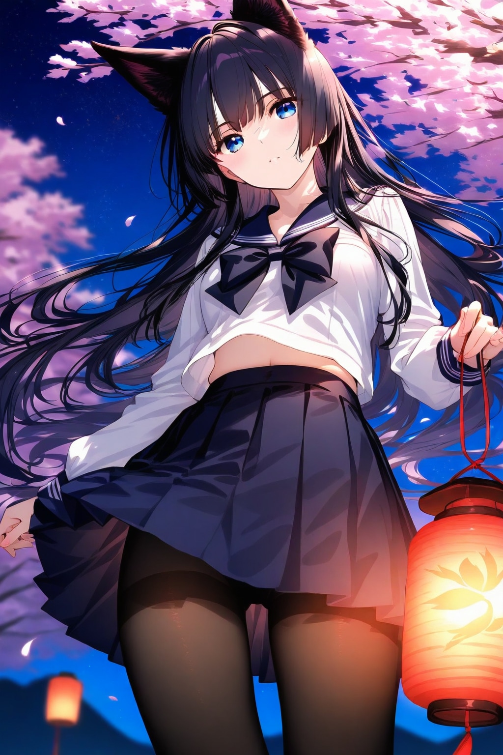 夜桜とセーラー服